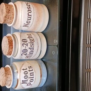 Set of Three Ceramic Jars with Cork Lids